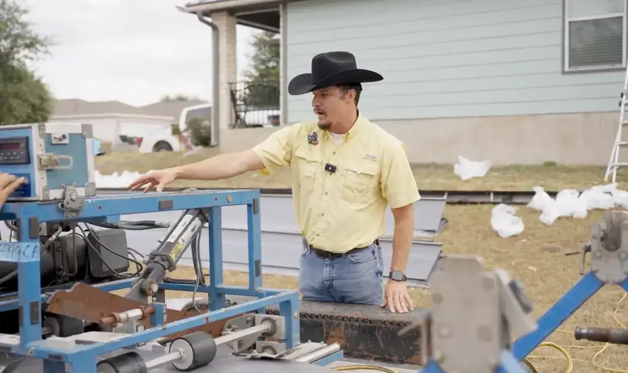 Lone Ranger Roofing on-site metal panel fabrication — Central Texas